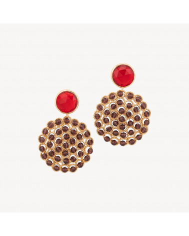 Orecchini Perno Di Bronzo Con Occhio Di Gatto e Perline Di Pietre Dure Bordeaux-ORECCHINI MADE WITH STYLE | Worldofjewel.com