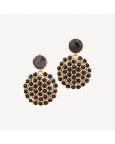 Orecchini Perno Di Bronzo Con Occhio Di Gatto e Perline Di Pietre Dure Nero-ORECCHINI MADE WITH STYLE | Worldofjewel.com
