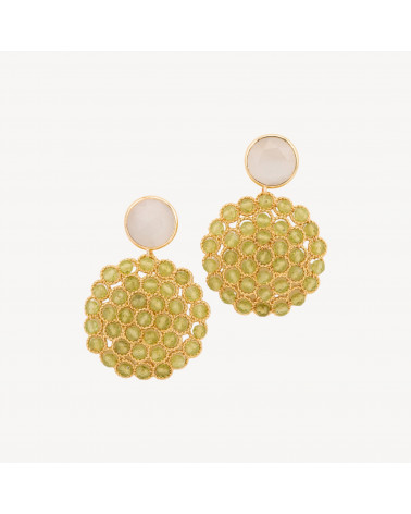 Orecchini Perno Di Bronzo Con Occhio Di Gatto e Perline Di Pietre Dure Verde Foresta-ORECCHINI MADE WITH STYLE | Worldofjewel.com