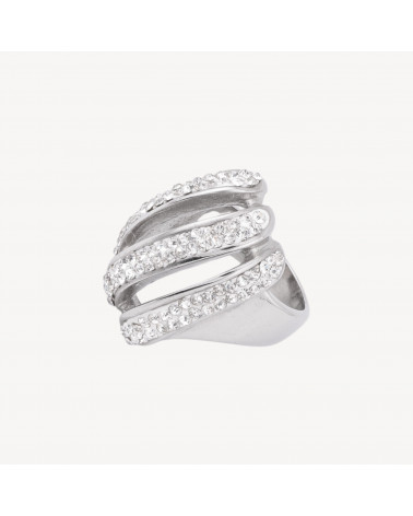 Anello In Acciaio Collezione Zaira Con Zirconi MOD.14 Misura 8-ANELLI BIJOUX | Worldofjewel.com