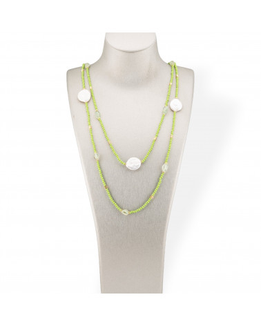 Collana Bijoux Charlestone Di Pietre Dure Perle Di Fiume Barocche Piatte, Ematite E Cristalli 160cm Verde Acido-CONCEPTION ITALIE | Worldofjewel.com