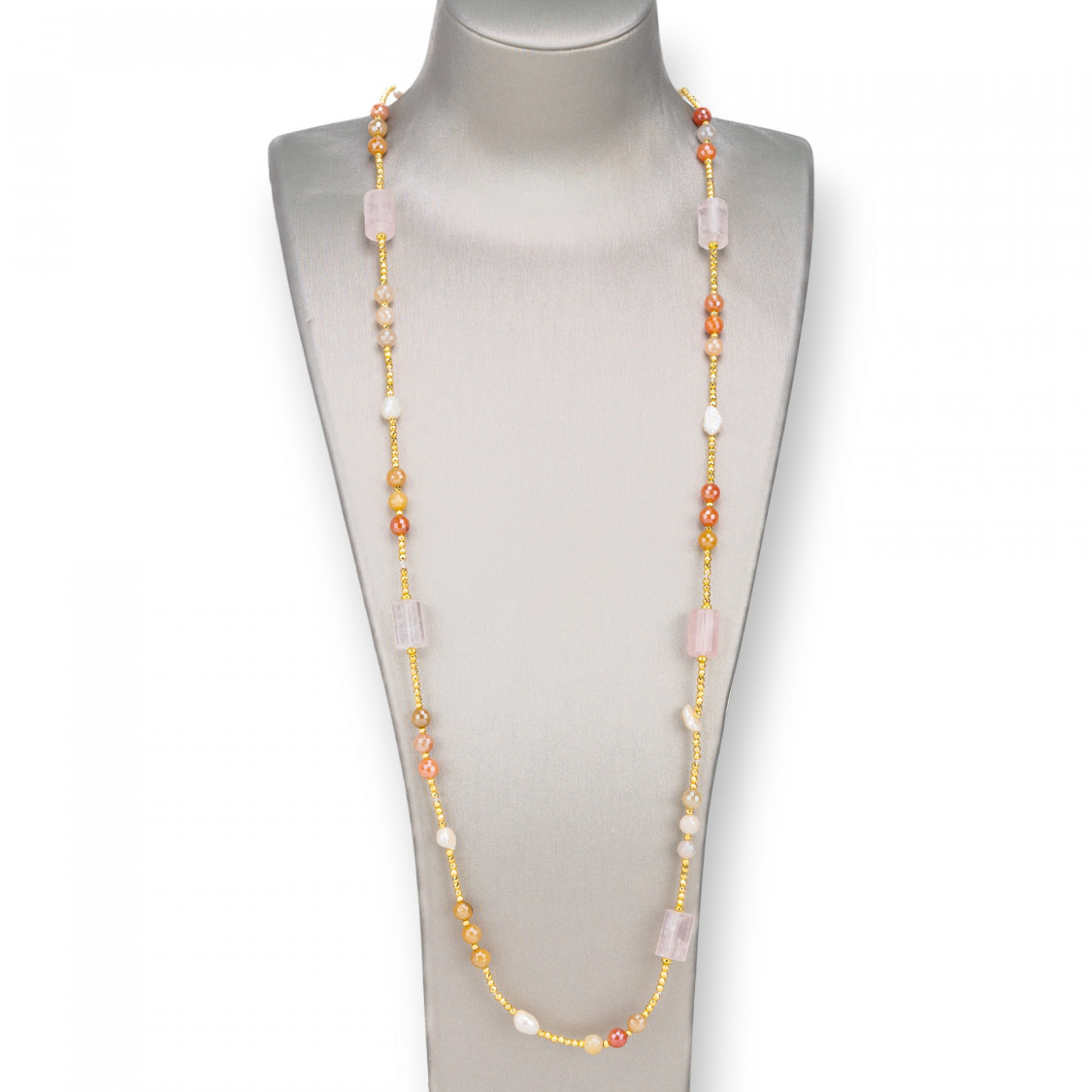 Collana Bijoux Con Perle Di Fiume, Ematite, Pietre Dure Annodate 90cm-CONCEPTION ITALIE | Worldofjewel.com