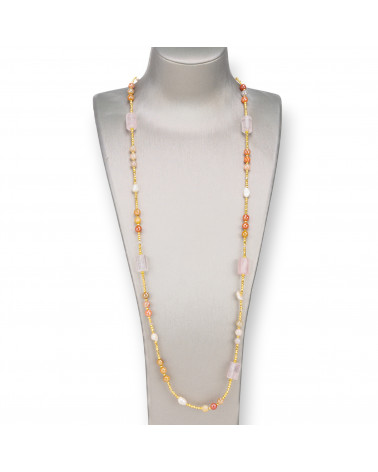 Collana Bijoux Con Perle Di Fiume, Ematite, Pietre Dure Annodate 90cm-CONCEPTION ITALIE | Worldofjewel.com