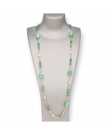 Collana Bijoux Con Perle Di Fiume, Ematite, Pietre Dure Annodate 90cm Amazzonite-CONCEPTION ITALIE | Worldofjewel.com