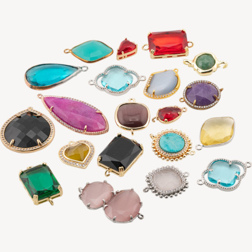 Bronze-Verbindungselement mit Zirkonia-Steinen oder Kristallen, 20 Stück gemischte Charge