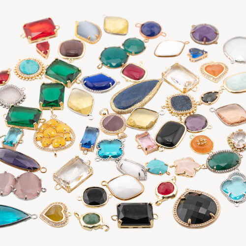 Connecteurs en bronze avec pierres CZ ou cristaux, lot mixte de 60 pièces