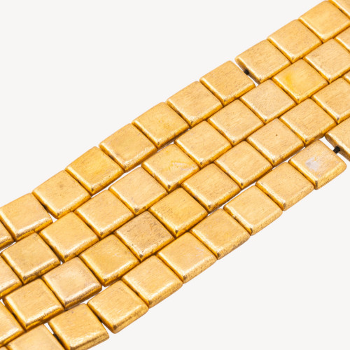 15mm Flat Square Gold Brushed Bronze Beads