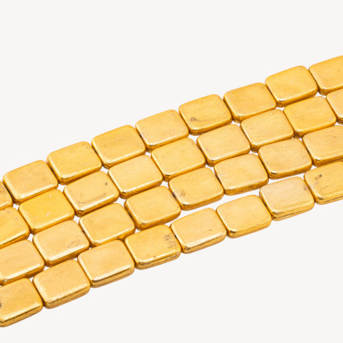 Perles en bronze brossé, rectangle biseauté doré, 16 x 21 mm