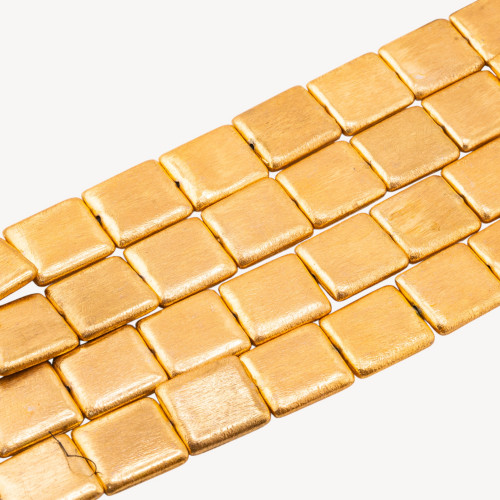 Perles en bronze brossé, rectangle biseauté doré 23x25mm