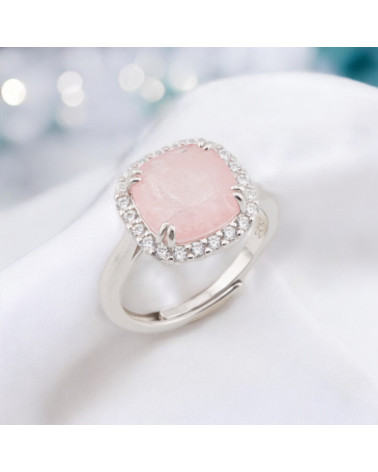 Anello Di Argento 925 Con Zirconi E Pietre Incastonate Quadrato Con Zirconi Rodiato Rosa-BAGUES EN ARGENT 925 | Worldofjewel.com