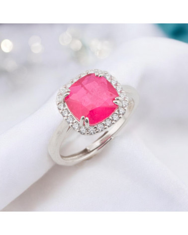 Anello Di Argento 925 Con Zirconi E Pietre Incastonate Quadrato Con Zirconi Rodiato Ruby-BAGUES EN ARGENT 925 | Worldofjewel.com
