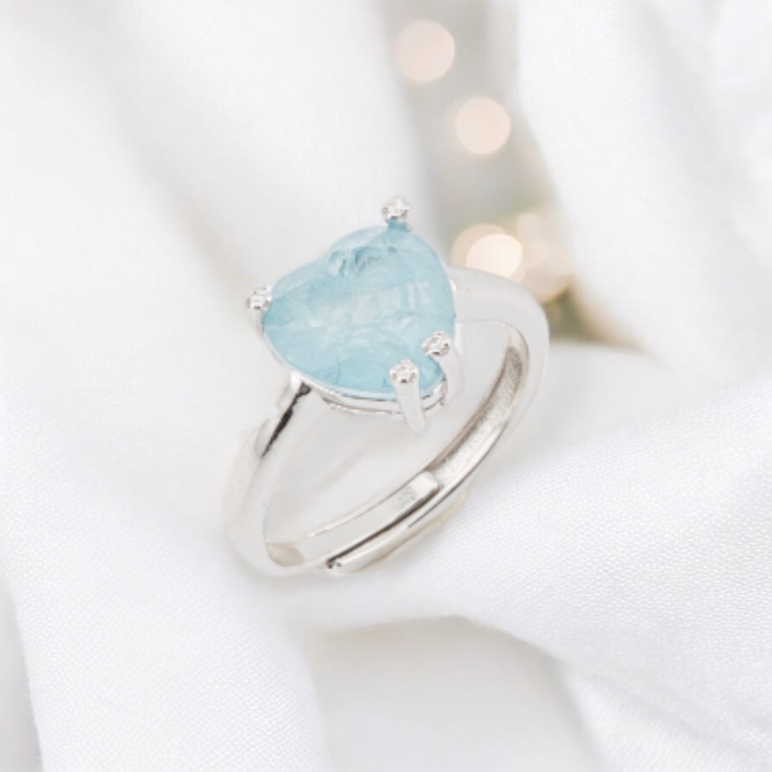 925er Silberring mit Zirkonia und Steinen, Herzform, rhodiniert, hellblau-RINGE AUS 925 SILBER | Worldofjewel.com