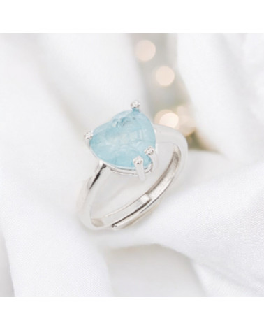 Anello Di Argento 925 Con Zirconi E Pietre Incastonate Cuore Griffe Rodiato Celeste-ANELLI DI ARGENTO 925 | Worldofjewel.com