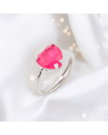 Anello Di Argento 925 Con Zirconi E Pietre Incastonate Cuore Griffe Rodiato Rosso-ANELLI DI ARGENTO 925 | Worldofjewel.com