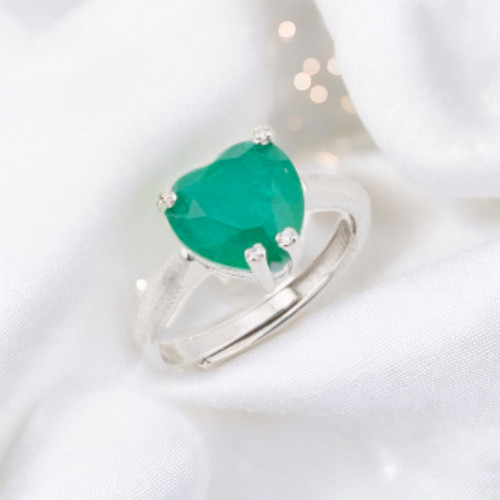 Anillo de Plata 925 con Circonitas y Piedras engastadas Corazón Griffe Baño de Rodio Verde