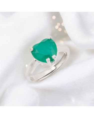 Anello Di Argento 925 Con Zirconi E Pietre Incastonate Cuore Griffe Rodiato Verde-ANELLI DI ARGENTO 925 | Worldofjewel.com