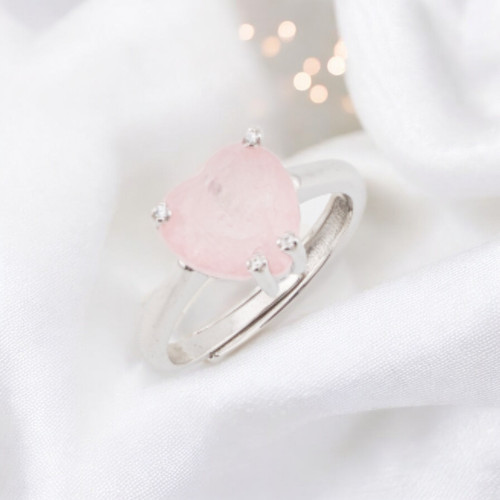 925 Silver Ring with Zirconia and Heart-Set Stones, Pink Rhodium Plated