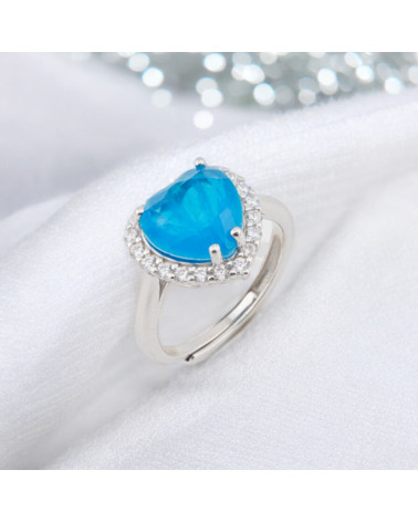 Anello Di Argento 925 Con Zirconi E Pietre Incastonate Cuore Rodiato Blu-ANELLI DI ARGENTO 925 | Worldofjewel.com