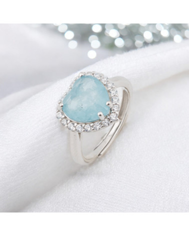 Anello Di Argento 925 Con Zirconi E Pietre Incastonate Cuore Rodiato Celeste-ANELLI DI ARGENTO 925 | Worldofjewel.com