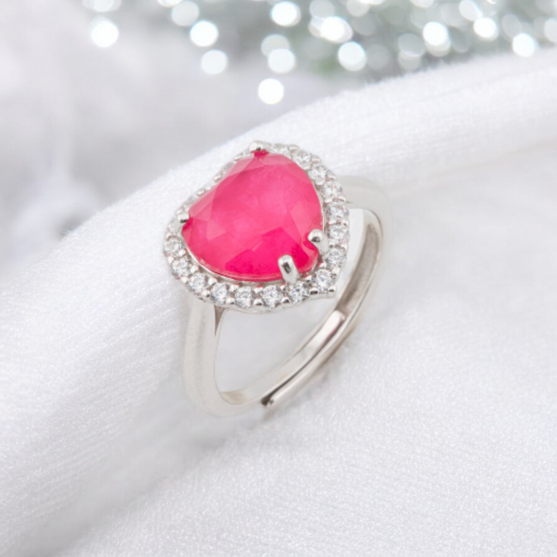 925 Silver Ring with Zirconia and Stones Set in a Red Rhodium-Plated Heart-925 SILVER RINGS | Worldofjewel.com