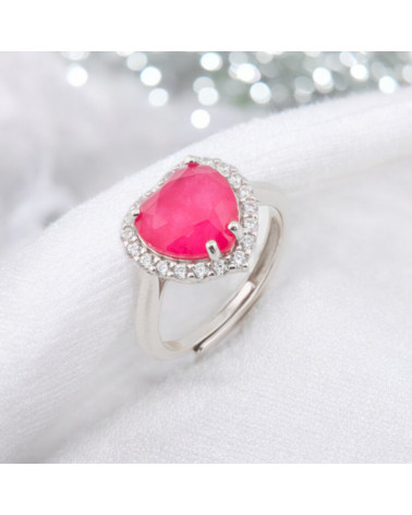 Anello Di Argento 925 Con Zirconi E Pietre Incastonate Cuore Rodiato Rosso-ANELLI DI ARGENTO 925 | Worldofjewel.com