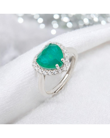 Anello Di Argento 925 Con Zirconi E Pietre Incastonate Cuore Rodiato Verde-ANELLI DI ARGENTO 925 | Worldofjewel.com