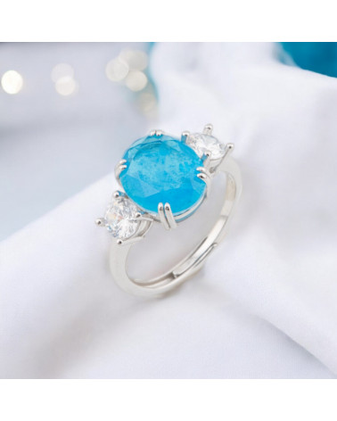 Anello Di Argento 925 Con Zirconi E Pietre Incastonate Ovale 3 Punti Rodiato Blu-BAGUES EN ARGENT 925 | Worldofjewel.com