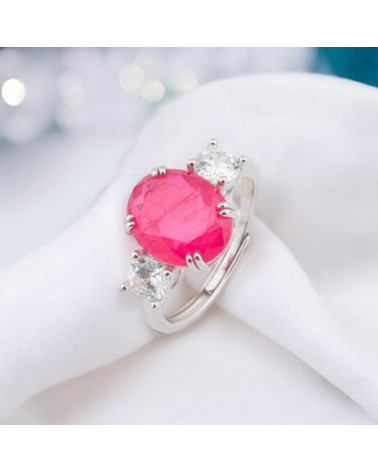Anello Di Argento 925 Con Zirconi E Pietre Incastonate Ovale 3 Punti Rodiato Ruby-BAGUES EN ARGENT 925 | Worldofjewel.com