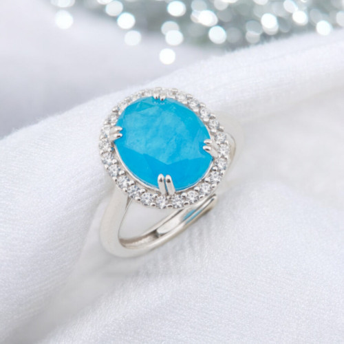 Ring aus 925er Silber mit Zirkonia und blau rhodinierten ovalen Steinen