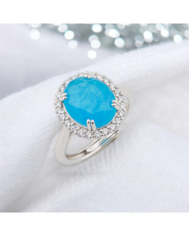 Anello Di Argento 925 Con Zirconi E Pietre Incastonate Ovale Rodiato Blu-BAGUES EN ARGENT 925 | Worldofjewel.com