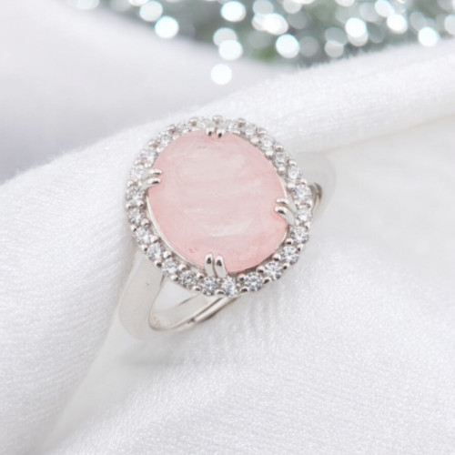 Anillo de Plata 925 con Circonitas y Piedras Ovaladas engastadas en Rodio Rosa