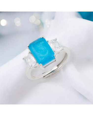 Anello Di Argento 925 Con Zirconi E Pietre Incastonate Rettangolo Rodiato Blu-BAGUES EN ARGENT 925 | Worldofjewel.com