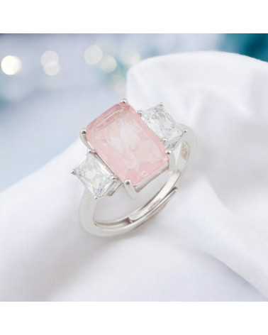 Anello Di Argento 925 Con Zirconi E Pietre Incastonate Rettangolo Rodiato Rosa-BAGUES EN ARGENT 925 | Worldofjewel.com