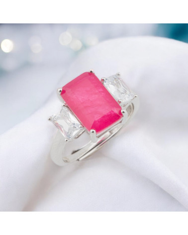 Anello Di Argento 925 Con Zirconi E Pietre Incastonate Rettangolo Rodiato Ruby-BAGUES EN ARGENT 925 | Worldofjewel.com