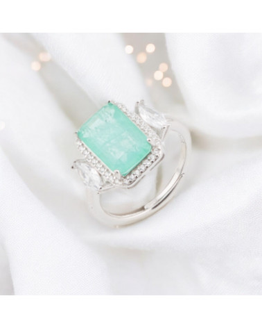 Anello Di Argento 925 Con Zirconi E Pietre Incastonate Rettangolo Zircone Rodiato Acqua-BAGUES EN ARGENT 925 | Worldofjewel.com