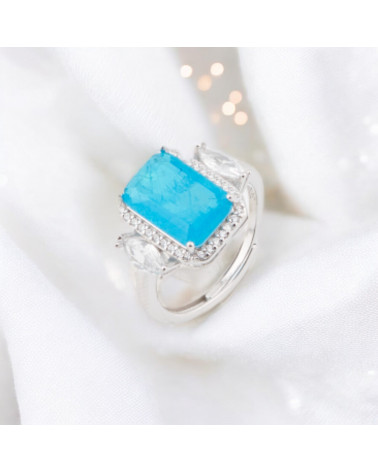 Anello Di Argento 925 Con Zirconi E Pietre Incastonate Rettangolo Zircone Rodiato Blu-BAGUES EN ARGENT 925 | Worldofjewel.com