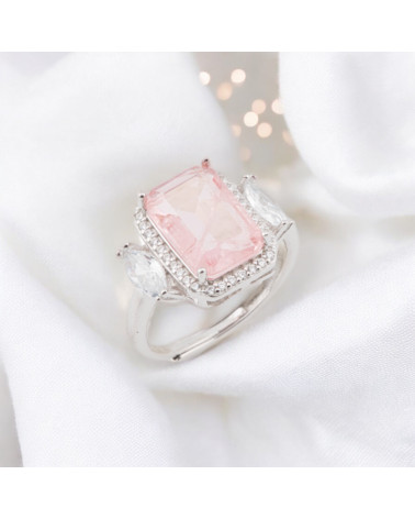 Anello Di Argento 925 Con Zirconi E Pietre Incastonate Rettangolo Zircone Rodiato Rosa-BAGUES EN ARGENT 925 | Worldofjewel.com