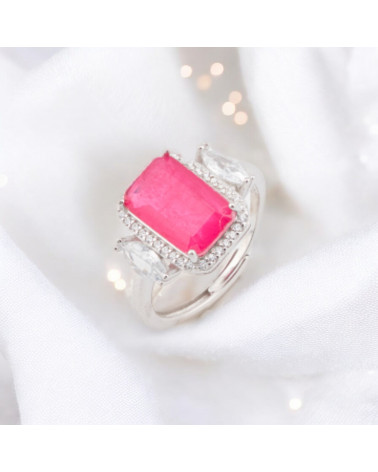 Anello Di Argento 925 Con Zirconi E Pietre Incastonate Rettangolo Zircone Rodiato Ruby-BAGUES EN ARGENT 925 | Worldofjewel.com