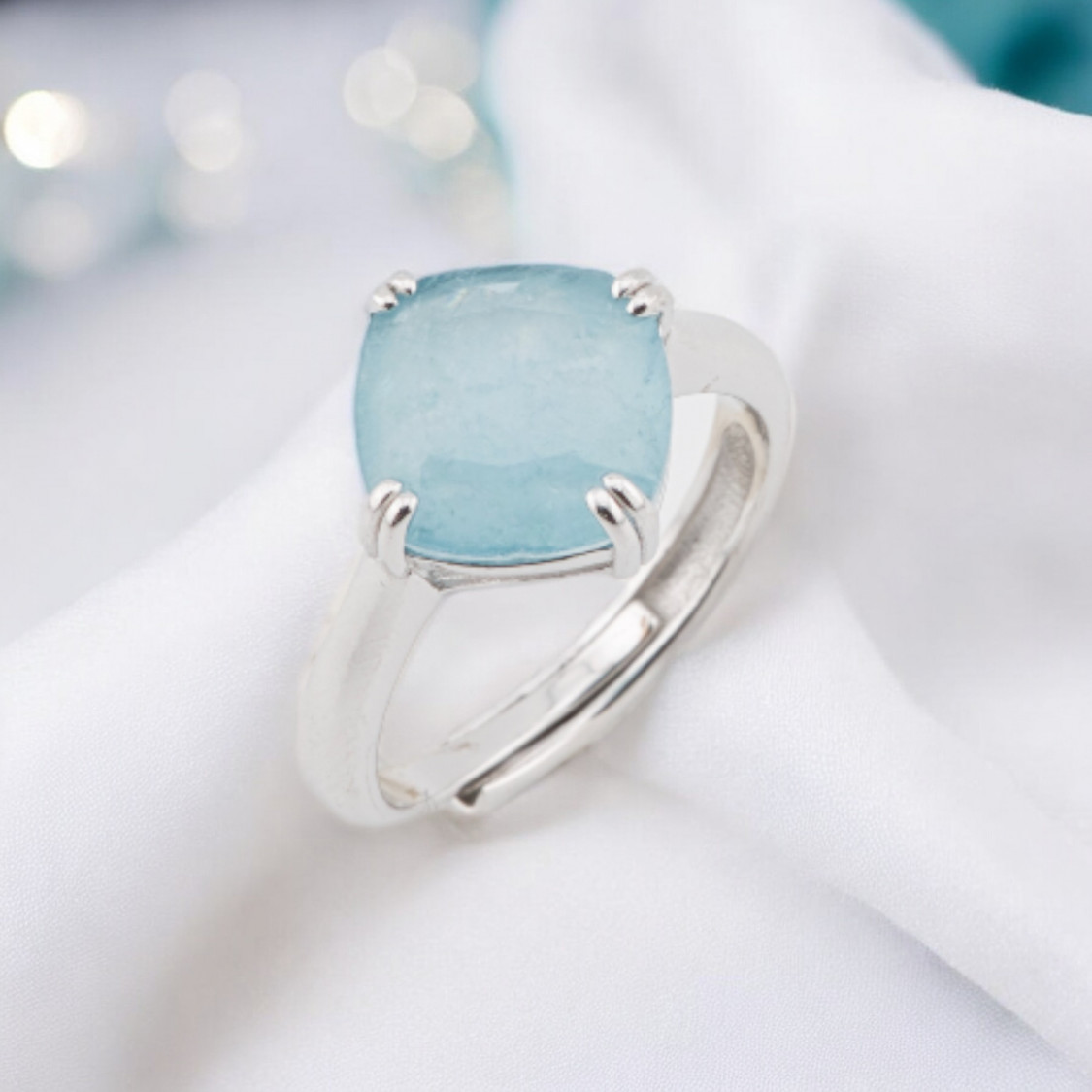Anello Di Argento 925 Con Zirconi E Pietre Incastonate Rombo Rodiato Celeste-ANELLI DI ARGENTO 925 | Worldofjewel.com