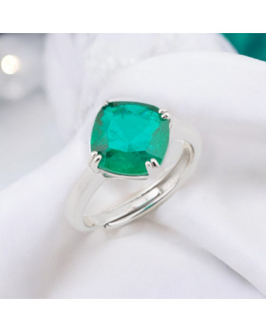 Anello Di Argento 925 Con Zirconi E Pietre Incastonate Rombo Rodiato Verde Smeraldo-ANELLI DI ARGENTO 925 | Worldofjewel.com