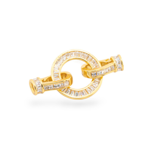 925 Silver Clasps with Zirconia 14.5x28mm Round with 6mm Cups 1pc Gold