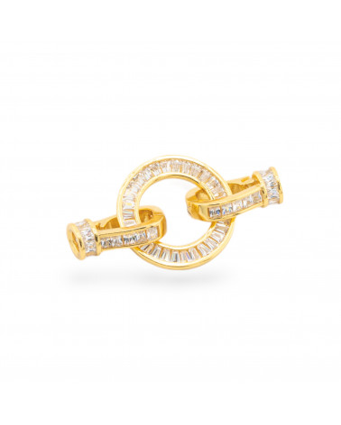 Chiusure Di Argento 925 Con Zirconi 14,5x28mm Tondo con Coppette da 6mm 1pz Dorato-Fermoir en argent 925 à faire soi-même | Worldofjewel.com