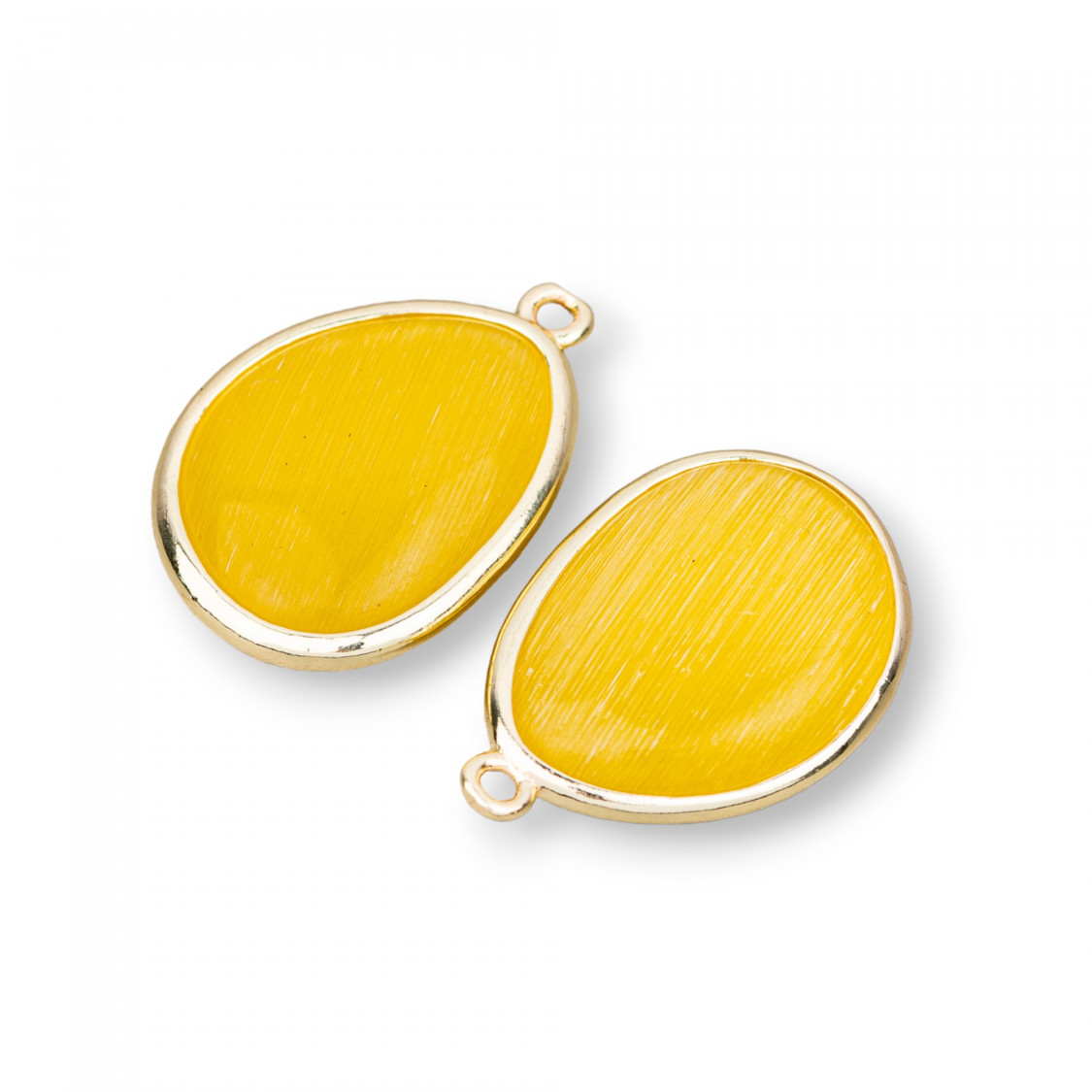 Componente Pendente Di Bronzo Con Occhio Di Gatto Incastonati Mango 18x25mm Con 1 Anellino 8pz Giallo Toscano-LINKS LISCI E LUCENTI COLLEZIONE LUMINA | Worldofjewel.com