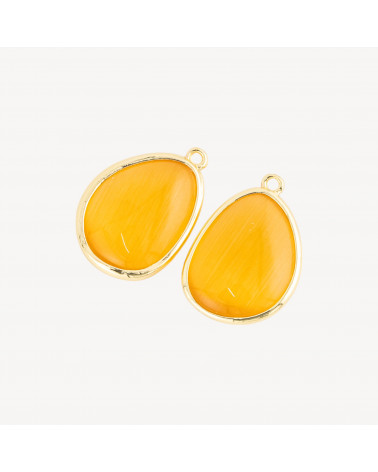 Componente Pendente Di Bronzo Con Occhio Di Gatto Incastonati Mango 18x25mm Con 1 Anellino 8pz Giallo-LINKS LISCI E LUCENTI COLLEZIONE LUMINA | Worldofjewel.com