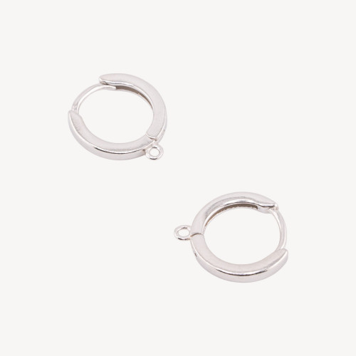 925 Silver Closed Post Earring Base Smooth Hoop 13.5x2mm 3 Pairs Rhodium Plated
