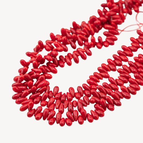 Corail bambou rouge en forme de goutte, trou latéral 10x5mm