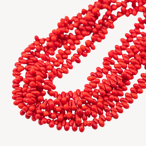 Red Bamboo Coral Drops Side Hole 7x4mm