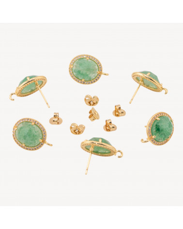 Base Per Orecchini Di Bronzo A Perno Con Pietre Dure E Strass 14x16mm 3 Paia Dorato Avventurina Verde-BASES DE BOUCLES D'OREILLES AVEC PIERRES ET PERLES | Worldofjewel.com