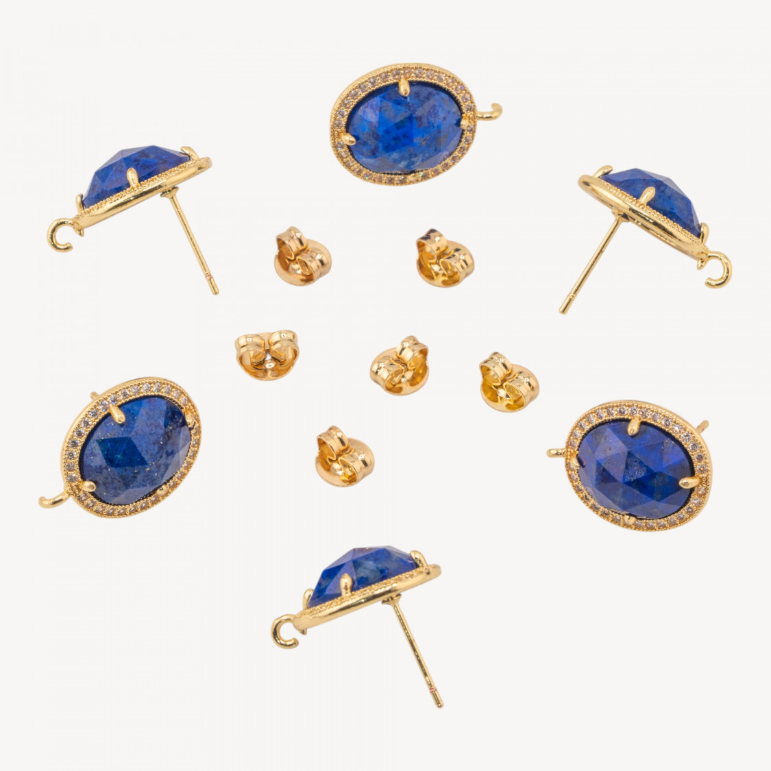 Base Per Orecchini Di Bronzo A Perno Con Pietre Dure E Strass 14x16mm 3 Paia Dorato Lapislazzuli-BASI PER ORECCHINI CON PIETRE E PERLINE | Worldofjewel.com