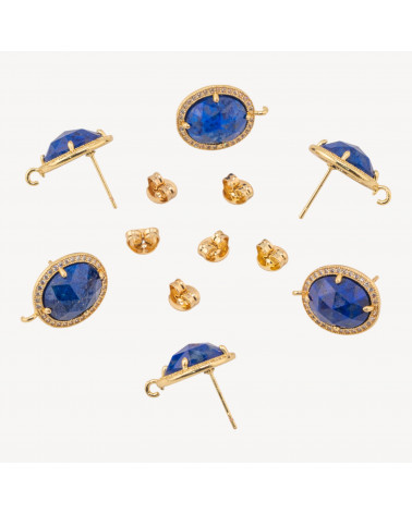 Base Per Orecchini Di Bronzo A Perno Con Pietre Dure E Strass 14x16mm 3 Paia Dorato Lapislazzuli-BASI PER ORECCHINI CON PIETRE E PERLINE | Worldofjewel.com